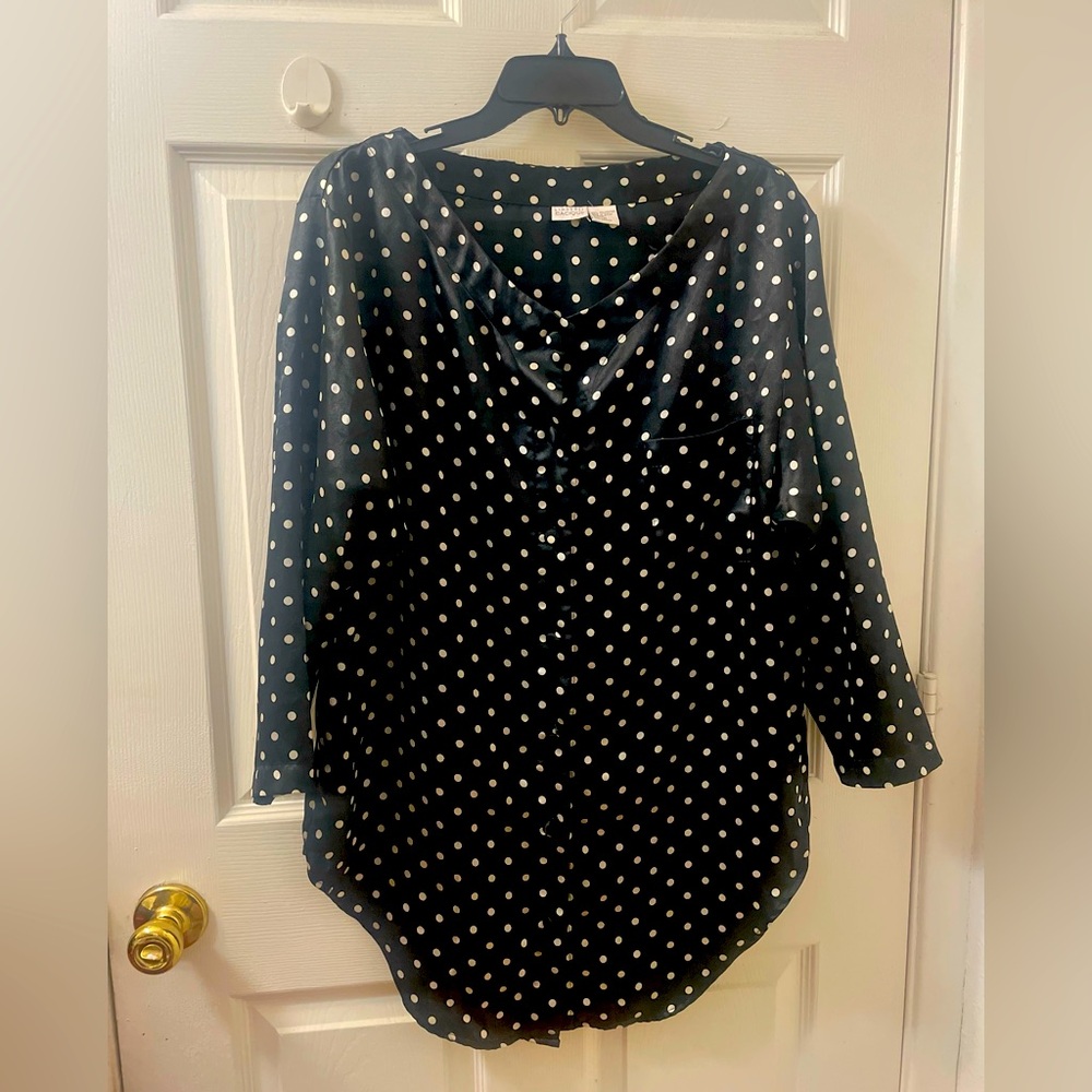 Cacique Black & Polk Dot Satin night Shirt